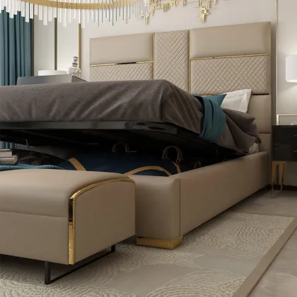 Customizable Modern Luxury Bedroom Furniture - Golden Stainless Steel Bed
