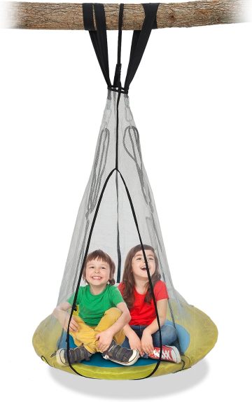 SkyBound 39 Inch Tree Swing Saucer Swing Yellow/Blue