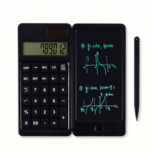 Calculatrice noire multifonction avec bloc-notes