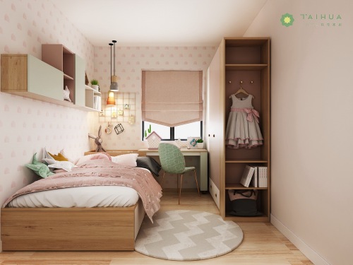 Dormitorio infantil personalizado rosa y verde claro