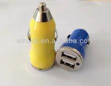 2015 Unique bullet design and New original bullet design dual USB Car Charger withCE RHOS approved for mobile phone