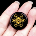 Black Onyx 25MM Circular Disc Mat Handmade Craved Pattern-Metatron's Cube For Home Decor