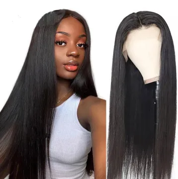 Bombshell Black Long Silky Straight Synthetic Hair Lace Front Wig Glueless Heat Resistant Fiber Hair Middle Part For Women Wigs