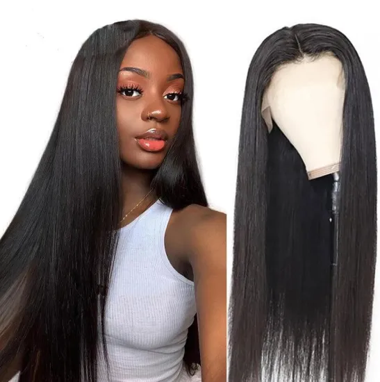Bombshell Black Long Silky Straight Synthetic Hair Lace Front Wig Glueless Heat Resistant Fiber Hair Middle Part For Women Wigs