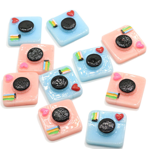 21mm Resin Pink Blue Color Simulated Camera Flatback Ornament for Key Chain Decorations 3D Craft