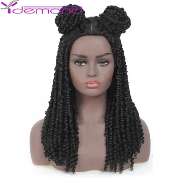 Spring passion Twist Wigs Afro Wave Wig 18inch Black Y Demand Faux Locs Braided Medium Long Synthetic Hair Wigs