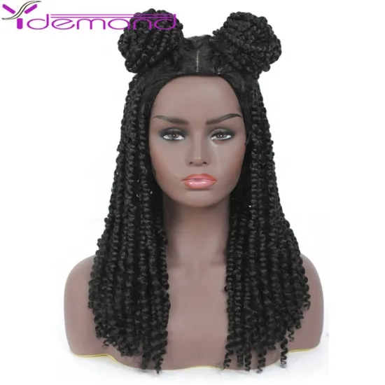 Spring passion Twist Wigs Afro Wave Wig 18inch Black Y Demand Faux Locs Braided Medium Long Synthetic Hair Wigs