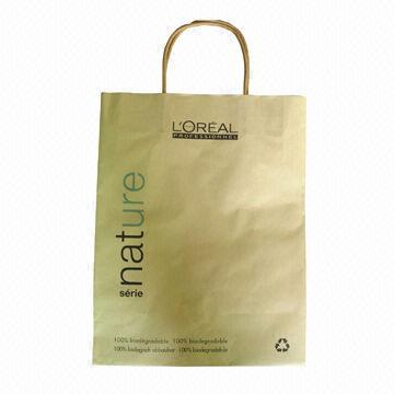 Recycled paper carrier bag, full sides can be printing, customized designs are accepted