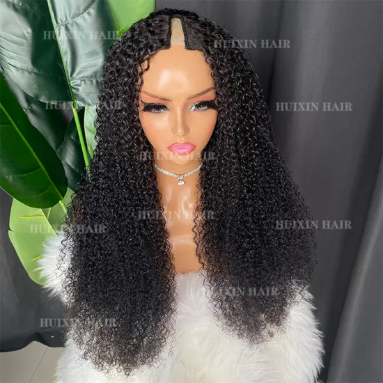 Wholesale Cheap 100% Human Virgin Raw Curly Brazilian Indian Natural Black Kinky I Part Wig 26 Inch