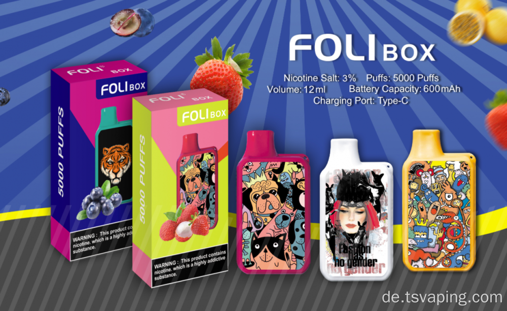 5000 -Puffs Foli Box 1500mah Einweg -Vape -Netzspule