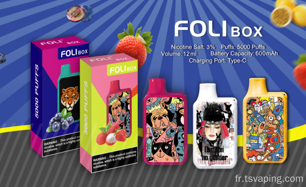 5000puffs foli box 1500mAh Bobine de maille de vape jetable