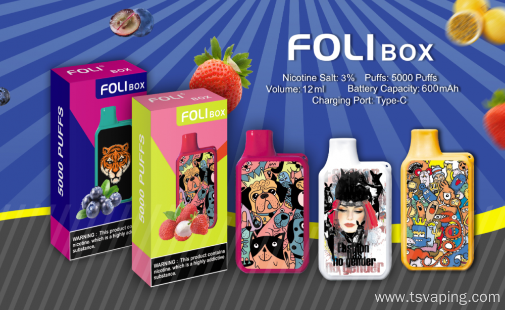 5000Puffs FOLI BOX 1500mah Disposable vape Mesh Coil