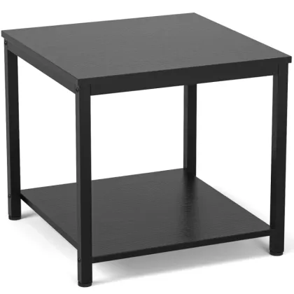 Custom Wooden Minimalist Black Bedside Table with Metal Frame