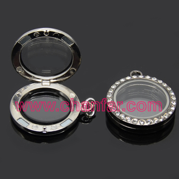 Large 30mm round magnetic crystal paved clear glass locket for tiny beads as anniversary gift
