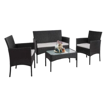 4 Piece Wicker Outdoor Conversation Set - Rattan Patio Garden Furniture Sofa