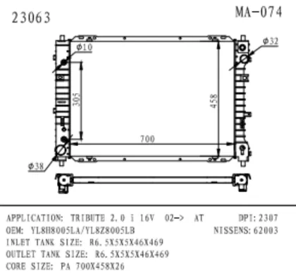 Radiator for MAZDA TRIBUTE 2.0 i OEnumber YL8H8005LA