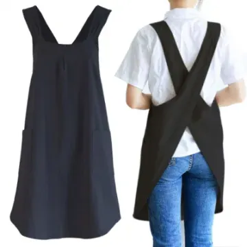 Linen Pockets Cute Cross Back Kitchen Cooking Baking BBQ Black Aprons