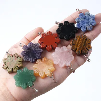 Gemstone Engraved Snowflake Pendant Natural Stone 30MM Snowflake Stone Pendant Crystal Carving Snowflake Charm Pendant