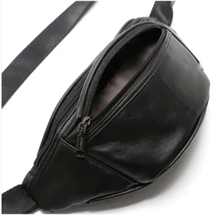 Unisex Black Pu leather Fanny Pack Waist Bag