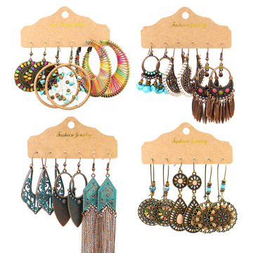 Doccia d'acqua in bronzo in bronzo oro retrò a 3 coppie Doccia a sospensione geometrica Donne BOHO Earring Set Jewelry "può essere semplificato e reso più attraente concentrandosi sulle caratteristiche chiave come" retrò "," geomet