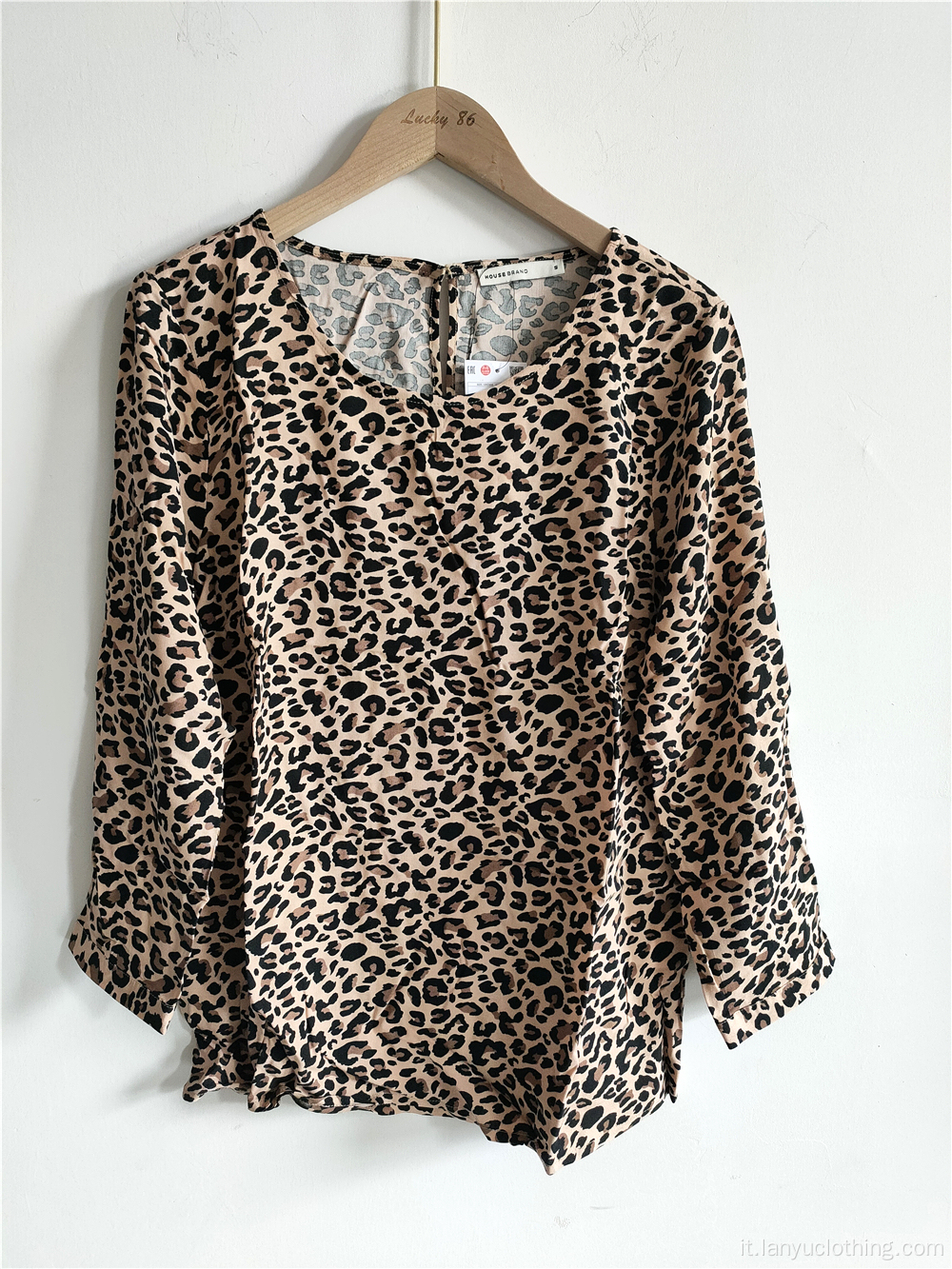 Top a maniche lunghe con stampa leopardata per donna