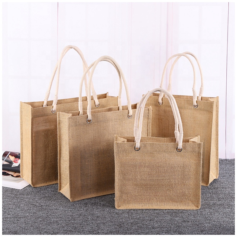 Eco Custom Print Logo Tote Bags Groceries Delivery Burlap Flax Natural Jute Shopping Bag Printed1