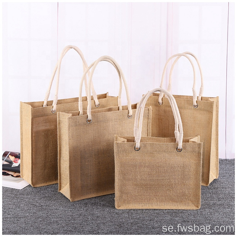 Livsmedelsaffärer Leverans Burlap Flax Natural Jute shoppingväska