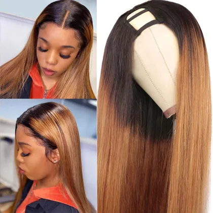U Part Wigs Human Hair Brazilian 1b-30 Hair Straight Wigs For Black Women Glueless Remy Hair Wig