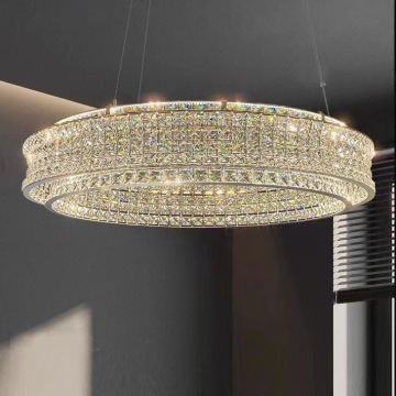 Classic French Farmhouse Chandelier with Crystal Rings