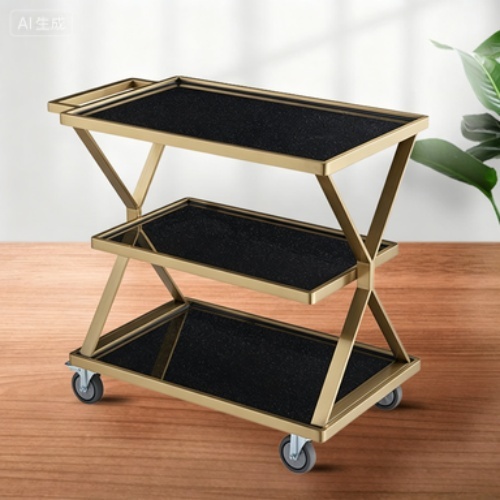 Luxury Three-Tier Beverage Cart for Restaurants and Sweets Service
