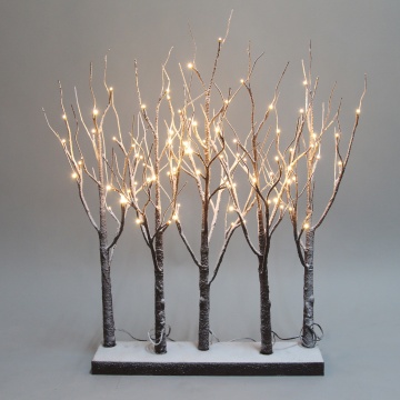LED Lighted Snowy Brown Birch Tree Lineup Fence Grove Lights 30IN