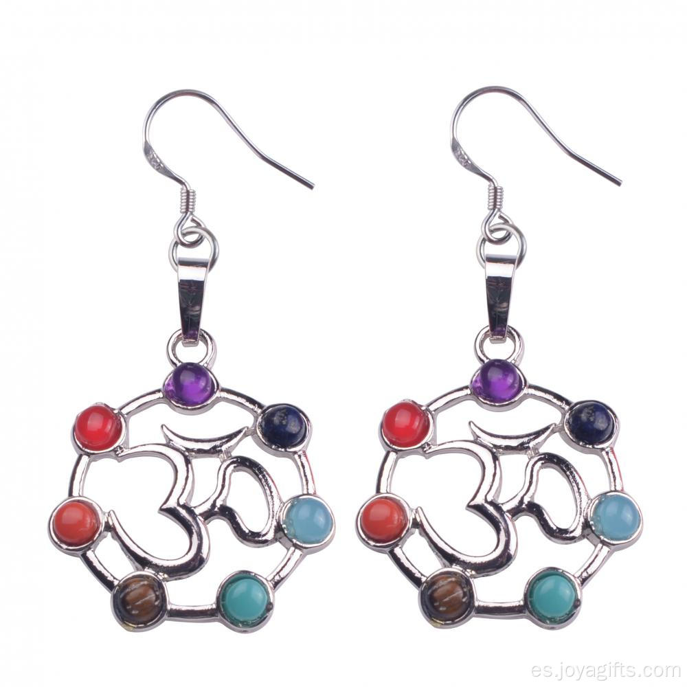 Moda mujer acero inoxidable Chakra piedra pendientes largos