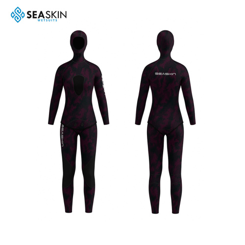 Seaskin 3/2mm Two Piece Hoodie Camo FreeDiving Suit
