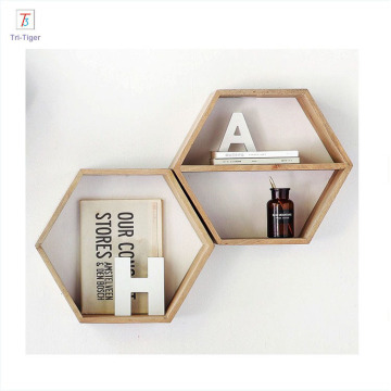 Floating Hexagon Wall Mount Home Decor Wooden Shelf