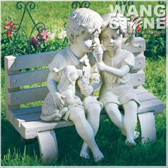 Kids Eat Ice Cream Life Size Garden Marble Statue