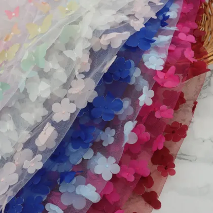 Flower Pattern Nylon Knitted Tulle Fabric