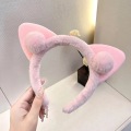 Banda de cabelo feminino de orelhas de gato branco rosa cinza rosa