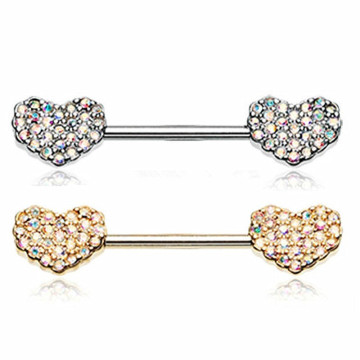 Cubic Zirconia Stone Heart Barbell Nipple Ring