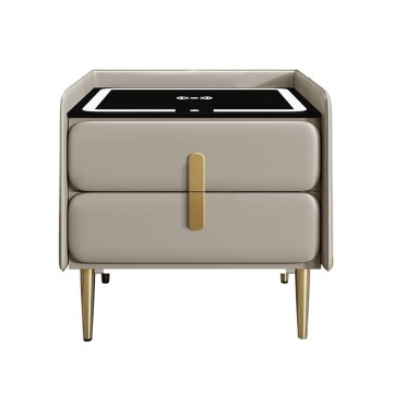 Solid Wood Smart Nightstand with Multi-Functions: Light, Code Lock, Wireless Charging, and Bluetooth