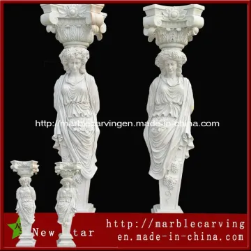 Decorative Stone Lady White Marble Statue Column