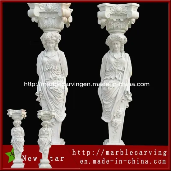 Decorative Stone Lady White Marble Statue Column