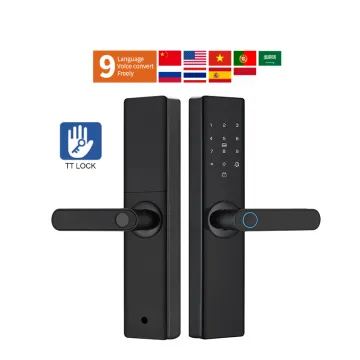 Multi-Language Tuya Keypad Nfc Fingerprint Front Door Lock