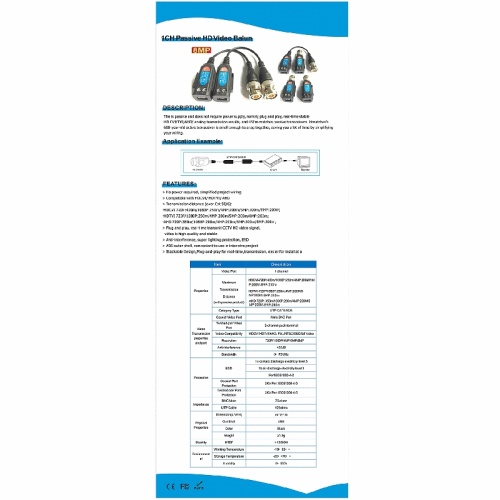 VIDEO CCTV CCTV CCTV Balun Transceptiver RJ45 VB501PH