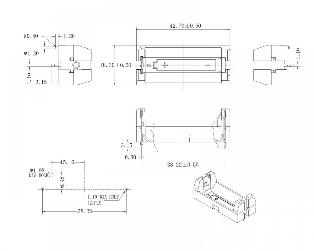 Pemegang bateri BBC-S-Si-A-2-3A-A untuk 2-3A