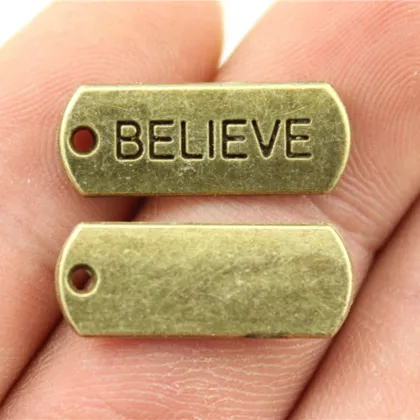 WYSIWYG 10pcs 21x8mm Believe Tag Charm Pendants For Jewelry Making Antique Gold Believe Tag Pendants Charm Believe Tag