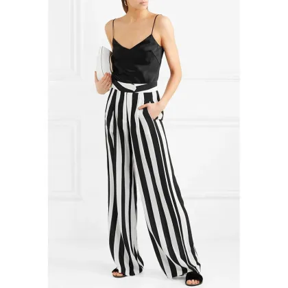 High Slit Striped Palazzo Pants Manufacture Wholesale Fashion Women Apparel