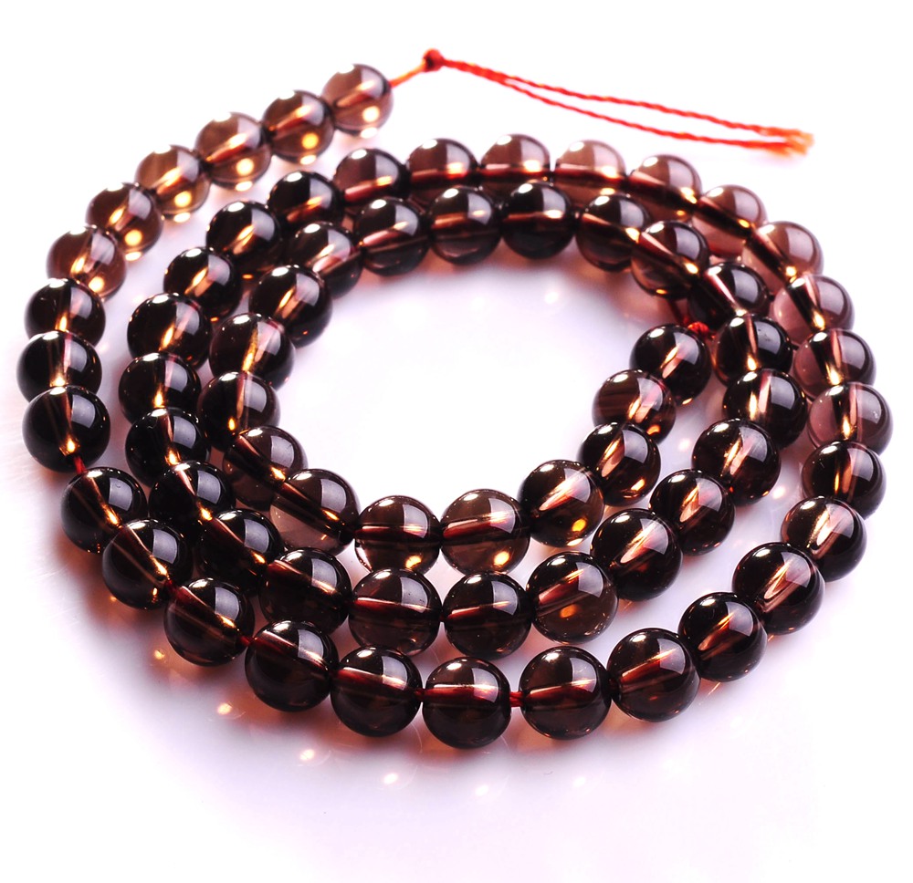 Perlas redondas de cuarzo ahumado natural suelto de 6 mm 16 pulgadas