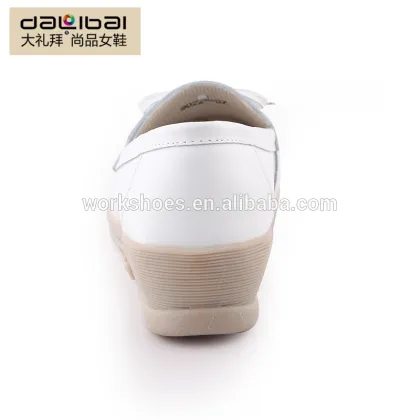 Comfortable White Leather Slip On Bow Front Nurse Shoes