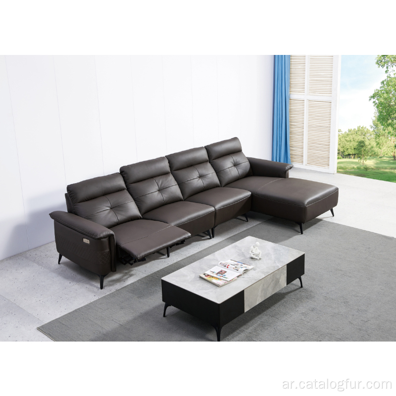 أريكة ركنية جلدية سوداء حديثة ، مجموعة أريكة أثاث قطاعية تصميمات أثاث غرفة المعيشة
