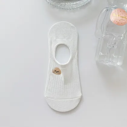 Summer Thin Cartoon Embroidered Invisible Anti-Slip Cotton Boat Socks for Women
